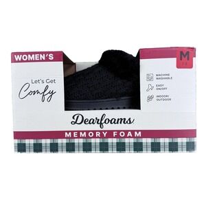 Dearfoams Shoes Womens Size 7.5 Black Slipper Shearling Fur Cushioned CUSX13271